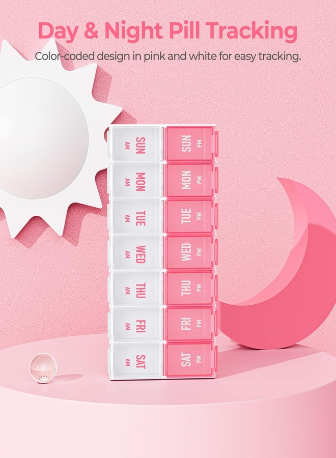 AMOOS Weekly Pill Organizer 2 Times a Day, Stylish Pill Box 7 Day AM PM with Large Compartments, Pill Case Easy to Use, BPA-Free Pill Container for Vitamins, Fish Oils, Supplements, Medicines, Pink - Image 4